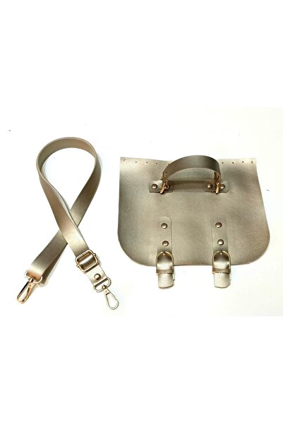 FERİHA HOBİ AKSESUAR حقيبة جلدية محبوكة بإبزيم مزدوج باللون الذهبي - غطاء بحز...