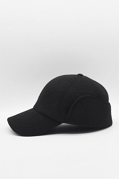 Külah Men's Black Wool Winter Ear Cap Baseball Hat