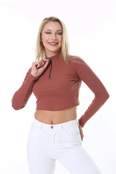 Rooted Жіноча укорочена блуза з довгими рукавами, коміром на півзастібці та п...