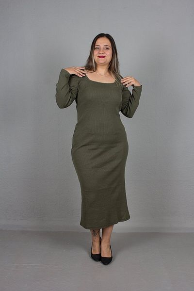 Truva XXL Large Size Square Collar Ribbed Dress