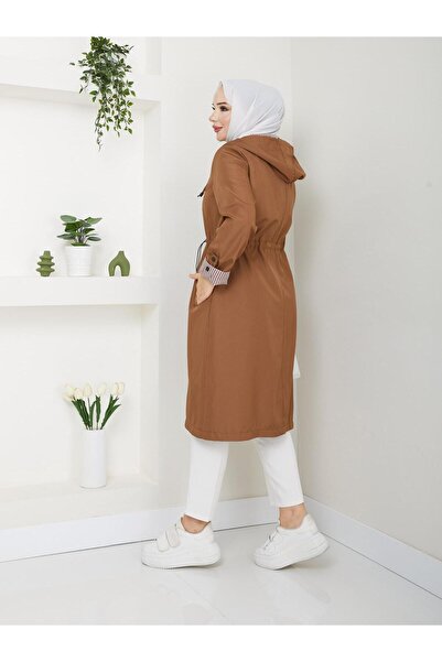 Dabenti women style Γυναικεία καμπαρντίνα με ριγέ μεγάλου μεγέθους με κουκούλα