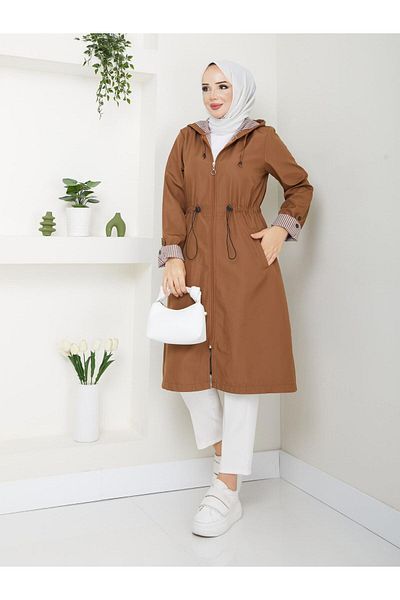 Dabenti women style Γυναικεία καμπαρντίνα με ριγέ μεγάλου μεγέθους με κουκούλα