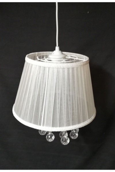 TEKAY AYDINLATMA Beyaz Taşlı Avize Yatak Odası Beyaz Kumaş Taşlı Avize