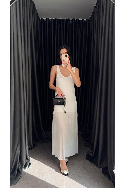 HAZELANNA فستان تريكو أبيض طويل