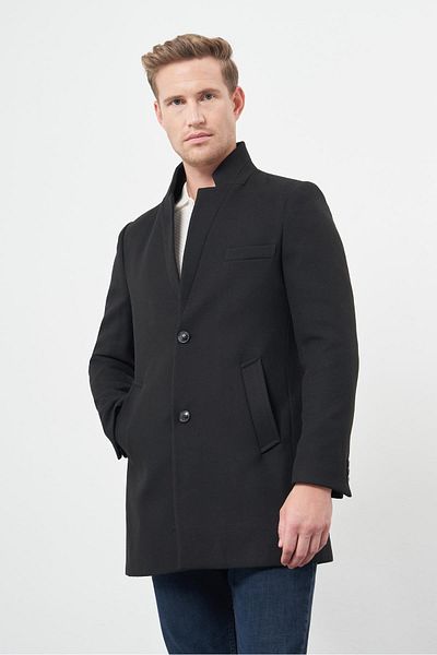 İmza Palton negru Slim Fit cu guler stand - căptușeală matlasată, 1008245171