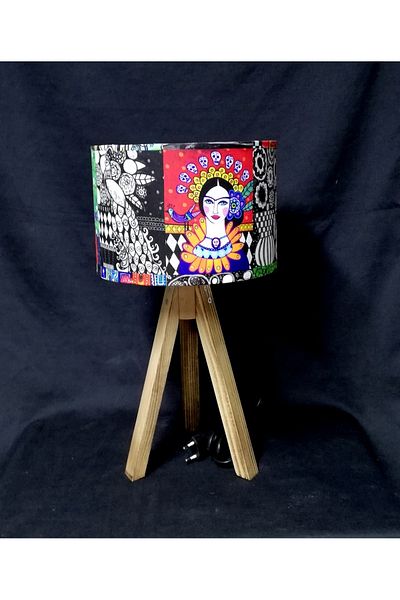 TEKAY AYDINLATMA Fabric Covered Lampshade with Wooden Legs