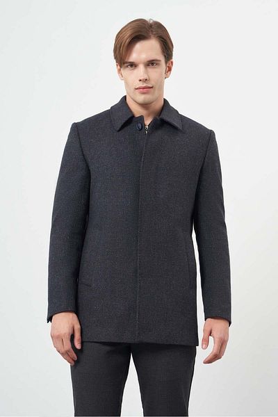 İmza Dark Navy Blue Stitched Baby Collar Self-Back Quilted Lining Comfort Fit Classic Coat 1008245155