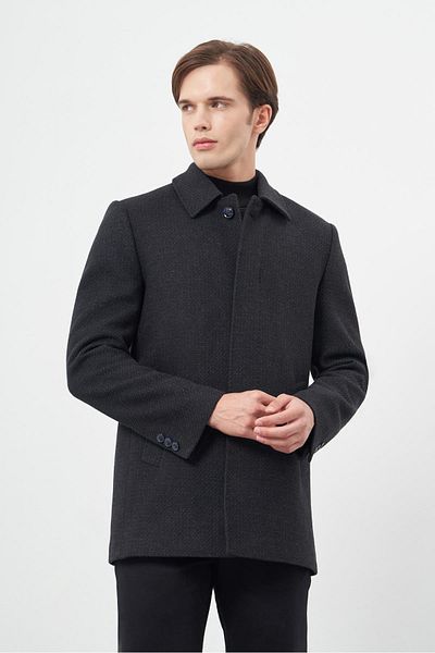 İmza Dark Navy Blue Stitched Baby Collar Self-Back Quilted Lining Comfort Fit Classic Coat 1008245154
