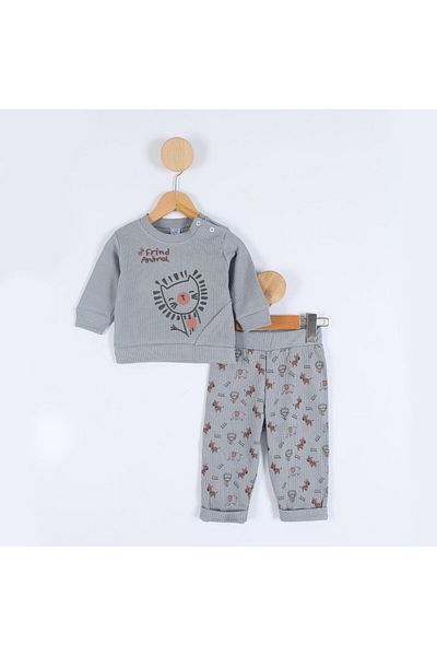 TRENDİMİZBİR Baby Boy Lion Patterned Double Suit - Gray