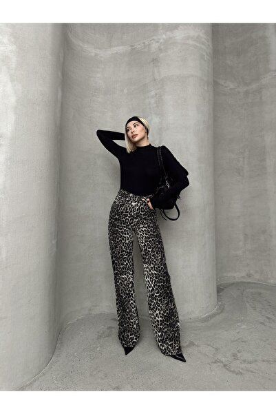 Olcay Τζιν παντελόνι με λεοπάρ στάμπα με τέσσερις τσέπες - ΚΑΦΕ 7567