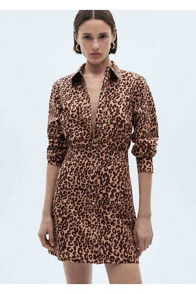 MANGO Woman Košilové šaty s leopardím vzorem