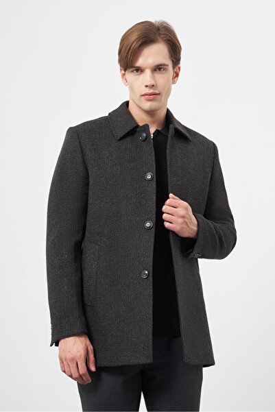 İmza Dark Anthracite Stitched Baby Collar Self-Back Quilted Lining Comfort Fit Classic Coat 1008245154