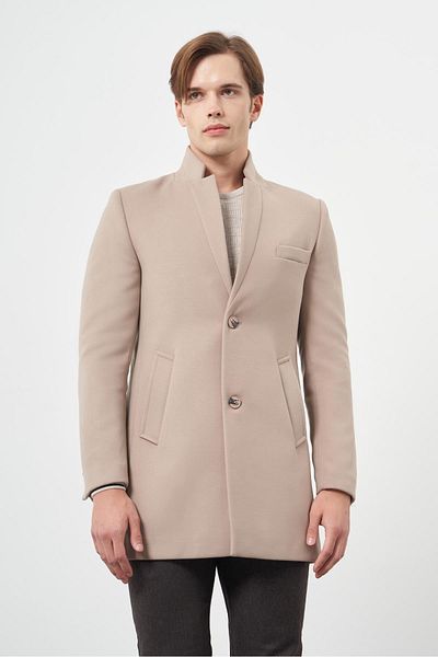 İmza Παλτό με λεπτή εφαρμογή Stone Color Slim Fit - Καβουρδισμένος γιακάς και καπιτονέ επένδυση 1008245171