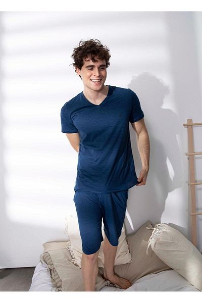 Blackspade 30835 Denim Blue Cotton V-Neck Short Sleeve Men's T-shirt