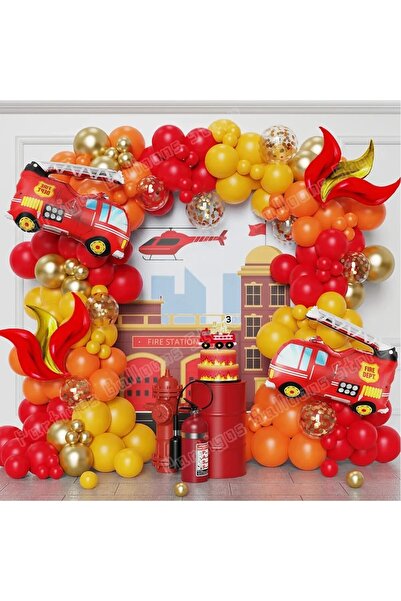 Bkmc Ghirlandă de baloane cu tema pompierului arc roșu galben portocaliu conf...