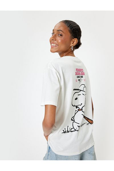 Koton Snoopy Oversize Licensed T-Shirt - Back Printed, Short Sleeve