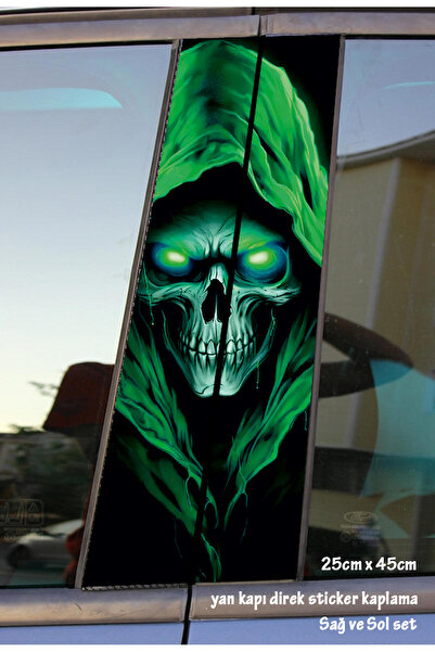 Automod ملصق "الشيطان الأخضر" - قطعتين، طقم غطاء عمود الباب، رقائق ملونة