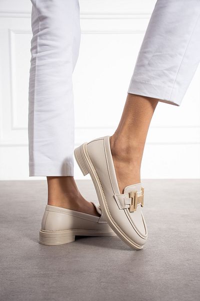 Pazzyonez Γυναικεία Κρέμα Δέρμα Καθημερινά Άνετα Casual Πόρπη Καλαβανιζέ Classic Loafer Παπούτσια
