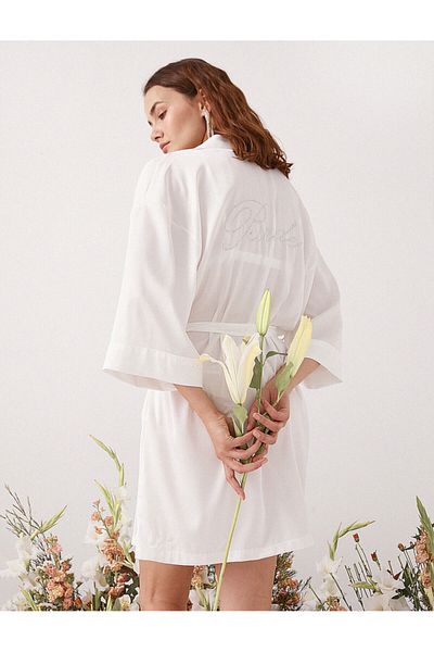 Koton Braut-Morgenmantel aus Satin mit Gürtel