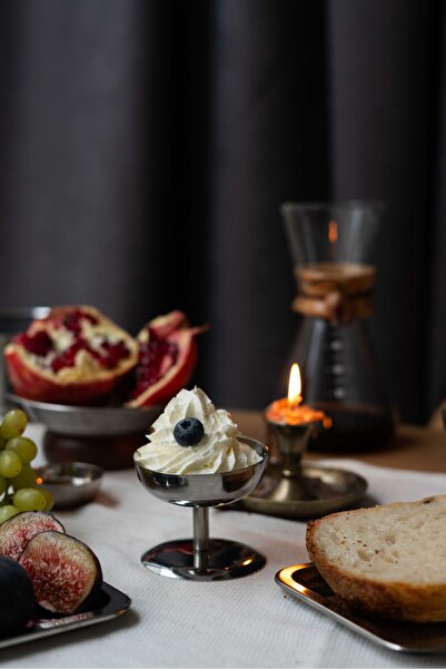 Beige & Stone Metal Yüksek Ayaklı 8 cm Dondurma Tatlı Çerez Kahvaltılık Sunum Kase