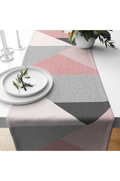 3D ELSE HALI Pink Gray Patterned Printed Stain Resistant Care Free Decorative Runner Cover 40X140Cm