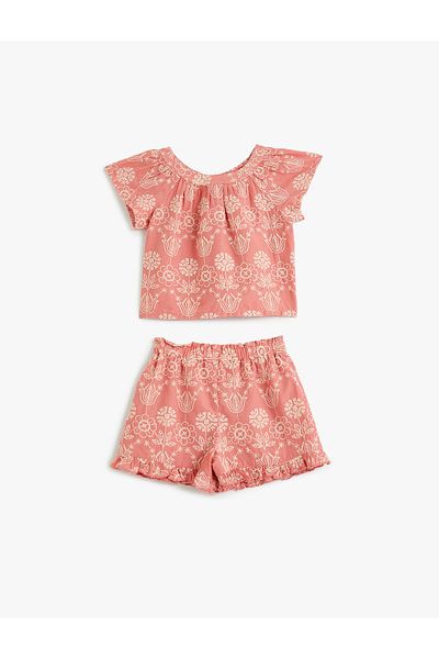 Koton Set aus Shorts und T-Shirt aus Baumwolle – mit Blumenstickerei