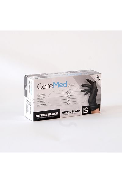 ADYMEDİKALVET Coremed Nitrile Black Exam Gloves 100 Pieces S Pack 1 Bimel