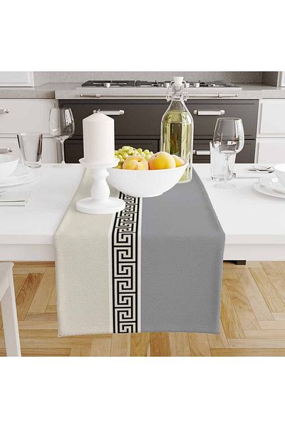 3D ELSE HALI Gray White Lock Patterned Printed Stain Resistant Care Free Decorative Runner Cover 40X140Cm