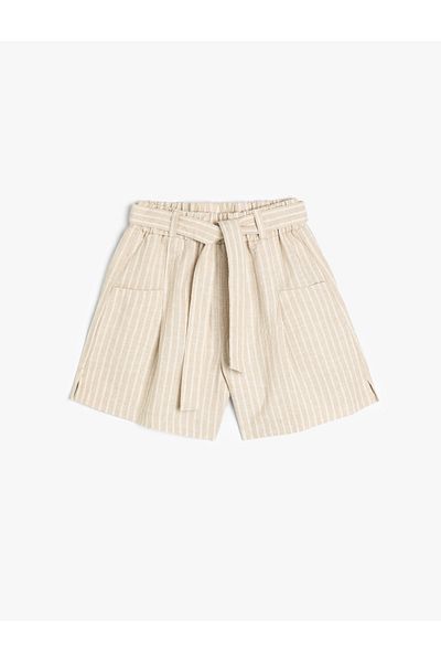 Koton Linen Blend Shorts with Elastic Waist Belt Detail and Pockets