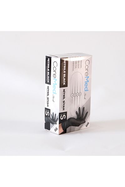 ADYMEDİKALVET Coremed Nitrile Black Exam Gloves 100 Pieces S Pack 1 Bimel