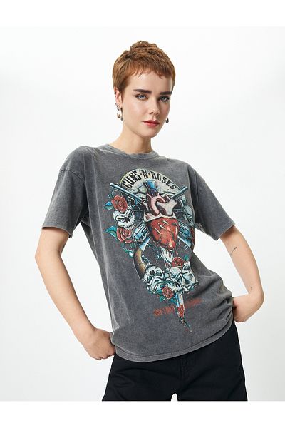 Koton Guns N' Roses Licensed Cotton Crew Neck T-Shirt - Comfortable Fit