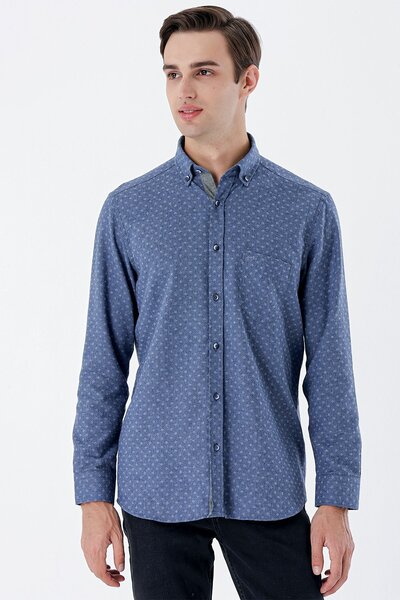 İmza Темно-синя довга сорочка з кишенями та коміром з бавовни, класичний крій, комфортна посадка 1004235140