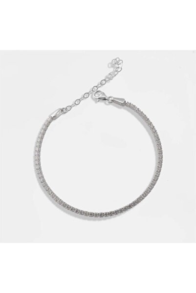 Ricco Jewellery 14 K White Gold Kaplama 925 Ayar Gümüş Zarif Su Yolu Bileklik