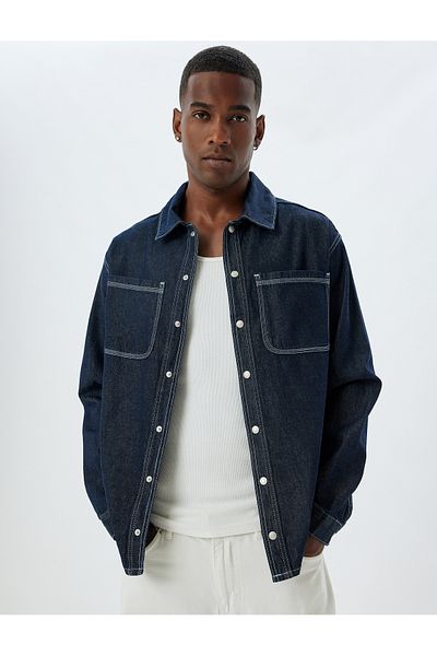 Koton Βαμβακερό Oversize Τζιν Μπουφάν - Λεπτομέρεια Τσέπης