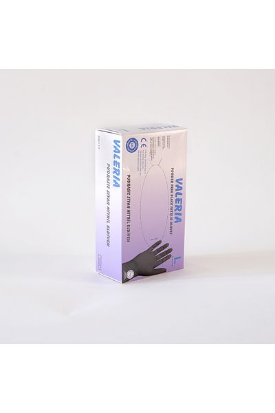 ADYMEDİKALVET Valeria Nitrile Black Exam Gloves 100 Pieces Pack of 20 Powder Free