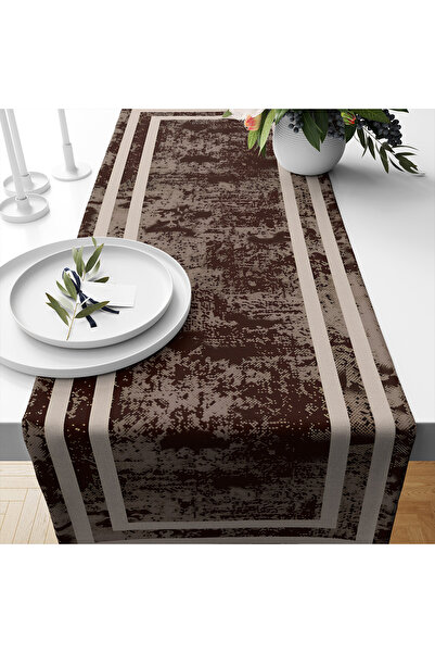 3D ELSE HALI Koyu Kahverengi Çizgili Desenli Baskılı Leke Tutmaz Dertsiz Deko...