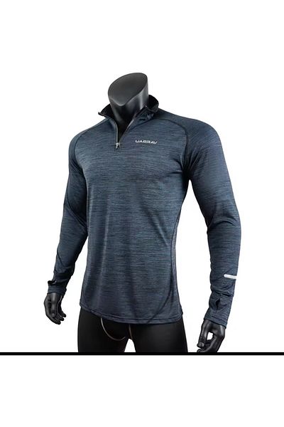 uabrav Спортни тениски с дълъг ръкав Dri-Fit - 1/4 цип и скрити ръкавици