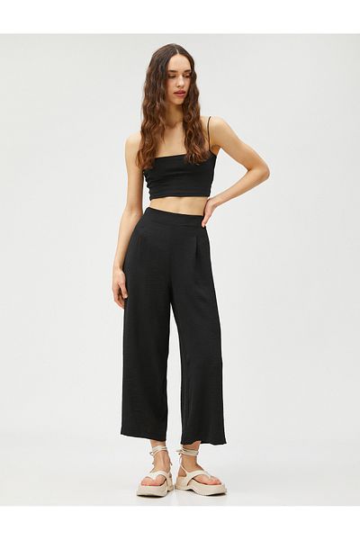 Koton Wide Leg Trousers with Pleat Detail on the Front