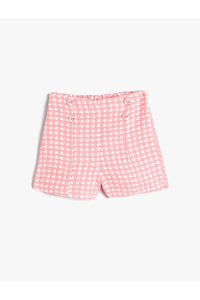 Koton Patterned Button Detailed Tweed Shorts Houndstooth