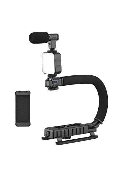 UpWay AY49U Dolgu Işıklı Mikrofonlu Profesyonel Kamera Telefon Sabitleyici Video Canlı Yayın Seti