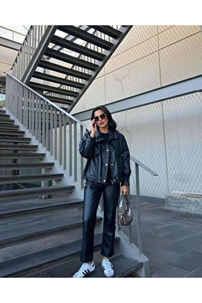 Bella Breeze Jachetă de piele neagră - damă, buzunare duble și cleme