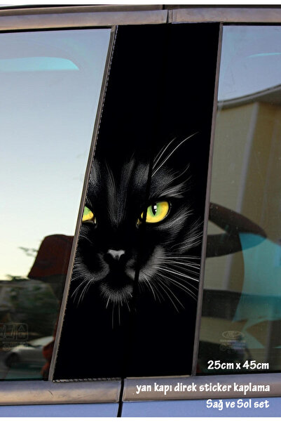 Automod kara kedi 2 adet sticker kapı direk kaplama takım set renkli folyo