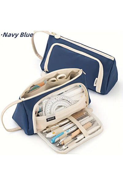 Rediquis Husă pentru creion din twill bleumarin de mare capacitate - cu fermo...