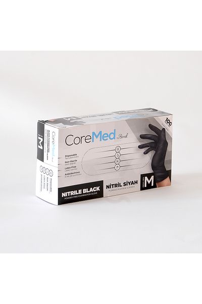 ADYMEDİKALVET Coremed Nitrile Black Gloves - Pack of 100 M, 10 Bimel