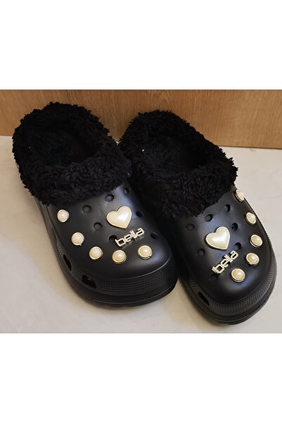 Akınal Bella Akınalbella Ortopedik Günlük Kadın Taşlı Kışlık Terlik Siyah