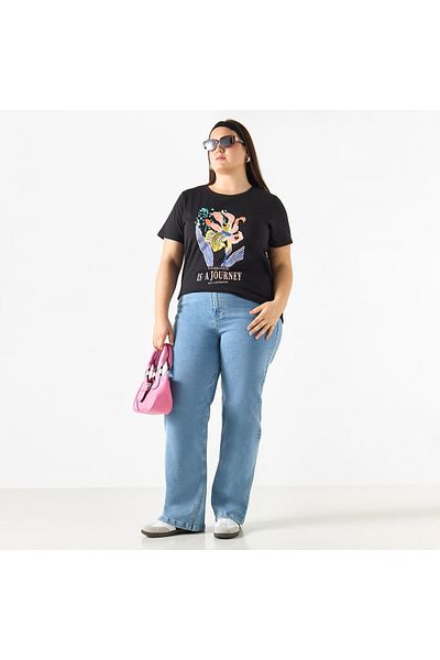 Ulla Popken Plus Size Ulla Popken Graphic Print T-shirt with Crew Neck