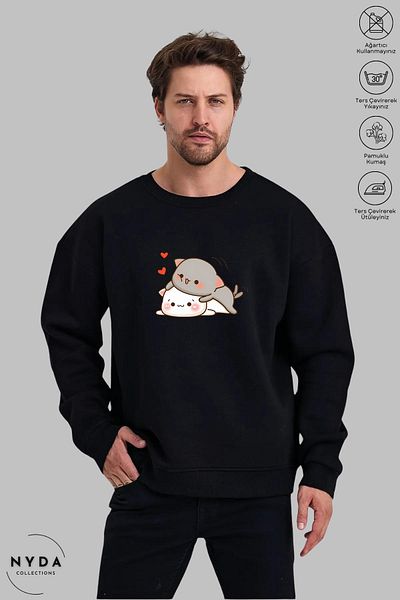 Nyda Collections Hanorac oversize unisex cu mânecă lungă imprimat - decolteu, fără glugă