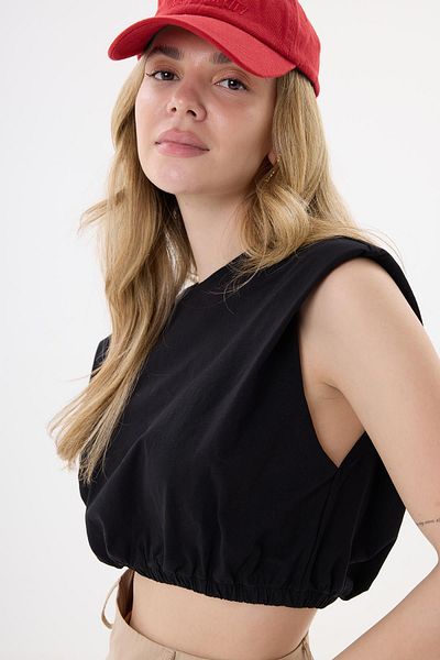BarB Black Crop Padded T-Shirt