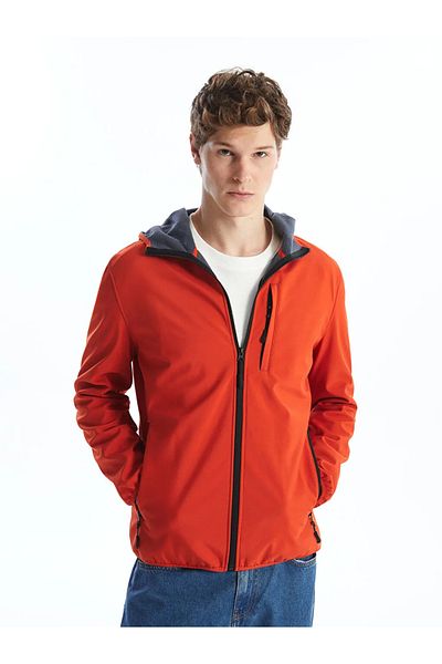 LC Waikiki Xside Dark Orange Standard Fit Hooded Softshell Men's Coat