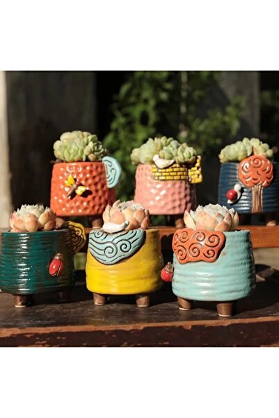 TAŞDEVRİLIFE KORE TARZI 6'LI RETRO SUKULENT VE KAKTÜS SAKSI SETİ